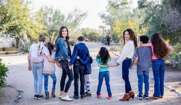 Moms and Kids Walking