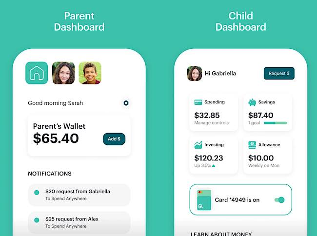 Greenlight Chore App parent and child dashboards